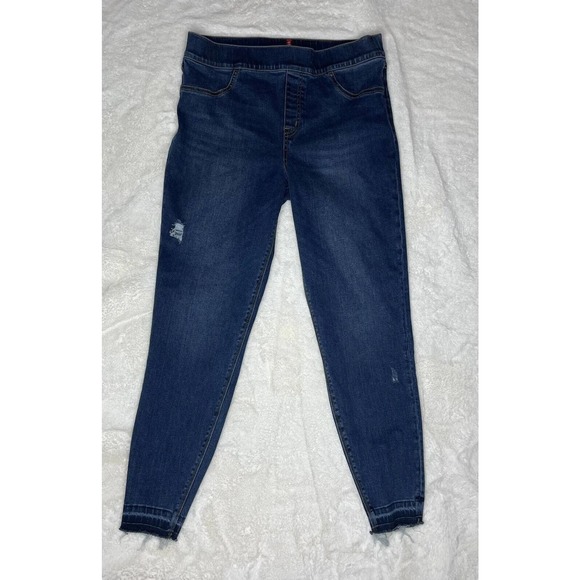 Spanx Jeans Leggings Skinny Jeans Distressed Ankle Size XL Dark Wash - Picture 1 of 13